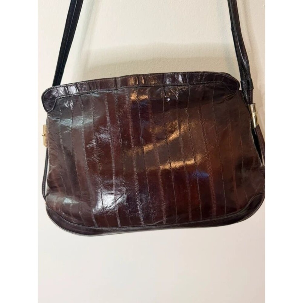 Vintage Genuine Eel Skin Brown Leather Shoulder Bag Purse For Repair